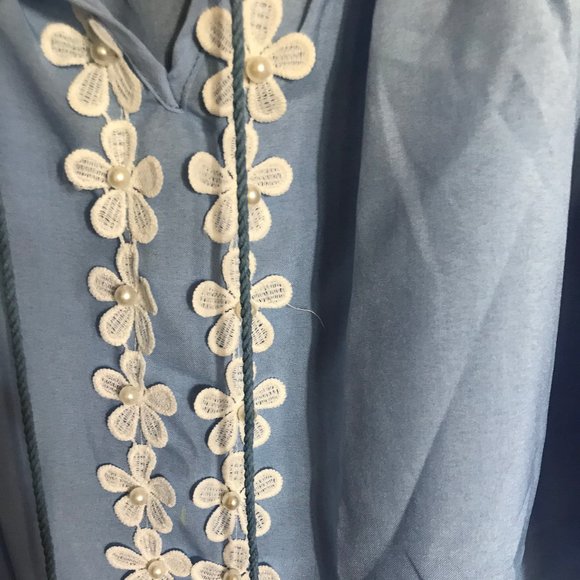 OC Order Plus Light Blue Peasant Top W/ Drawstring - Picture 2 of 3